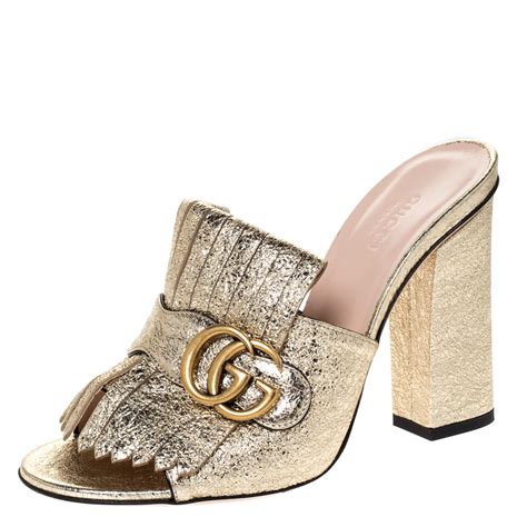 gucci fur lined mules sale|Gucci marmont fringe mules.